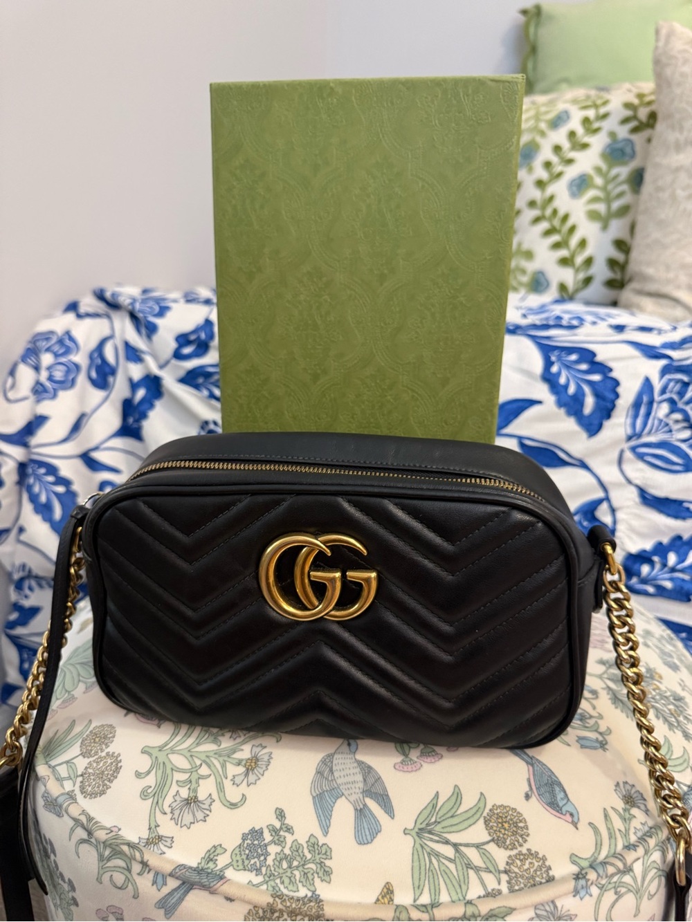 Gucci Black Quilted Leather GG Camera Crossbody with Gold Hardware